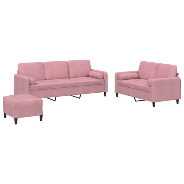 vidaXL 3-dijelni set sofa s jastucima ružičasti bar&scaron;unasti