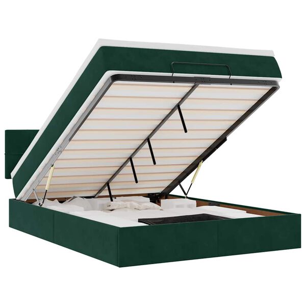 vidaXL Otomanski krevet s madracem&LED tamnozeleni 140x200cm baršun