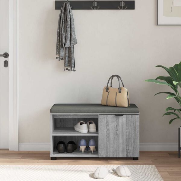 vidaXL Klupa za hodnik s jastukom Sivi Sonoma 80 x 38 x 46 cm