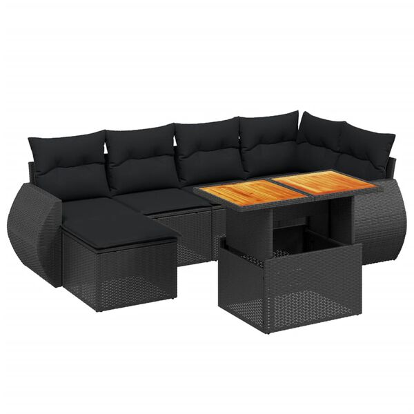 vidaXL 7-dijelni set vrtnih sofa od poliratana s jastucima crni