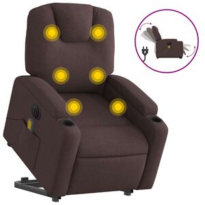 vidaXL Električni masažni naslonjač na podizanje od tkanine tamnosmeđi