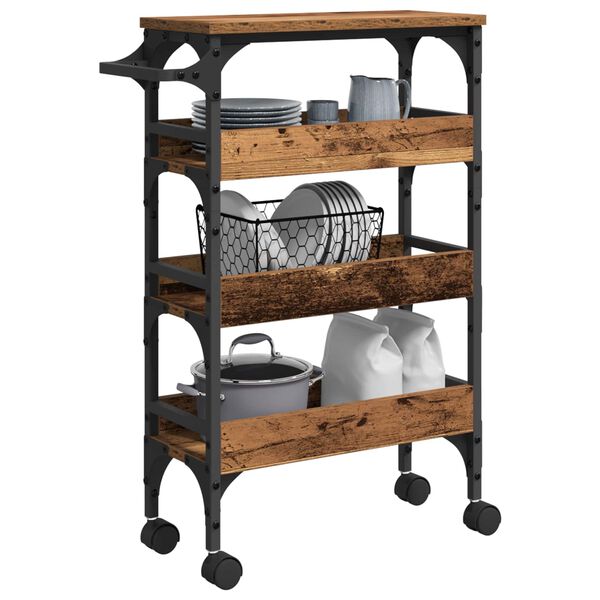 vidaXL Kuhinjski kolica Staro drvo 53 x 20 x 76 cm Konstruirano drvo