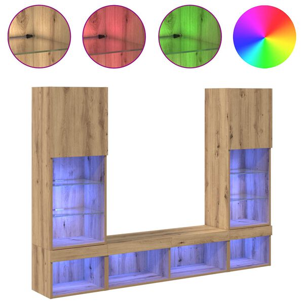 vidaXL TV zidne jedinice s LED-om Zidne 5 pcs Umjetnički hrast