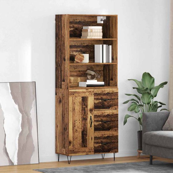 vidaXL Highboard s ladicama 2 pcs Staro drvo Konstruirano drvo
