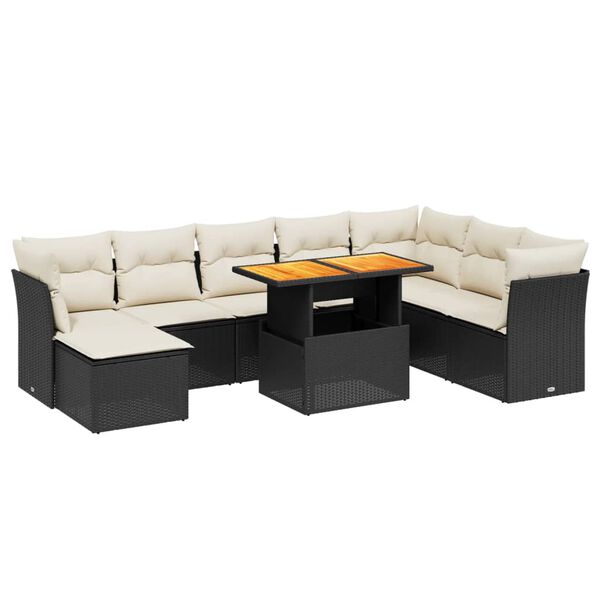 vidaXL 9-dijelni set vrtnih sofa s jastucima crni od poliratana