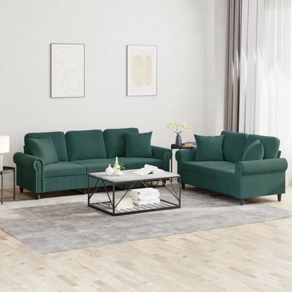 vidaXL 2-dijelni set sofa s jastucima tamnozeleni bar&scaron;unasti
