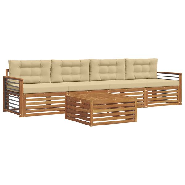 vidaXL Set vanjskih sofa s jastukom 5 pcs Prirodna i bež