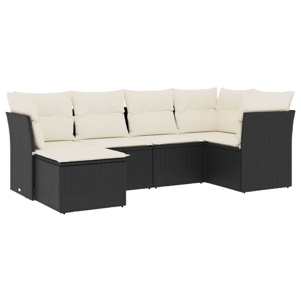 vidaXL 6-dijelni set vrtnih sofa s jastucima crni od poliratana