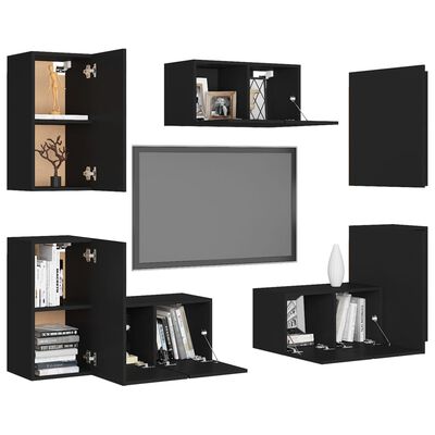vidaXL 7-dijelni set TV ormarića crni od iverice