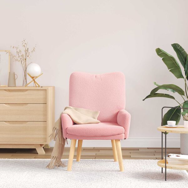 vidaXL fotelja Ružičasta 63 x 67 x 94 cm Vuna i Plywood