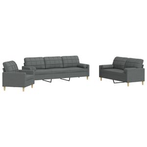 vidaXL 3-dijelni set sofa s ukrasnim jastucima tamnosivi od tkanine