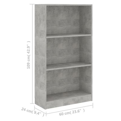 vidaXL Ormarić za knjige s 3 razine boja betona 60x24x109 cm drveni