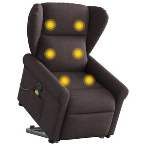 vidaXL Masažni naslonjač na podizanje tamnosmeđi od tkanine