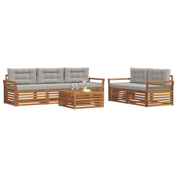 vidaXL Set vanjskih sofa s jastukom 6 pcs Prirodna i svijetlo siva
