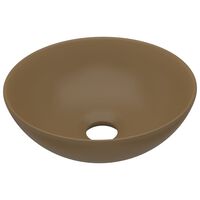 vidaXL Kupaonski umivaonik od keramike mat krem okrugli