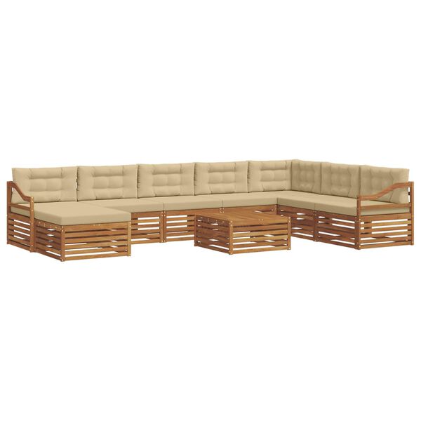 vidaXL Set vanjskih sofa 9 pcs Prirodna i bež Čvrsto drvo akacije