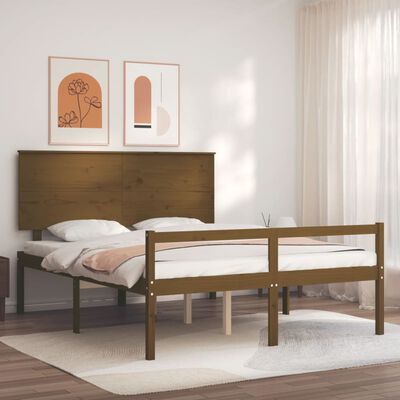 vidaXL Krevet za starije s uzglavljem boja meda bračni masivnog drva