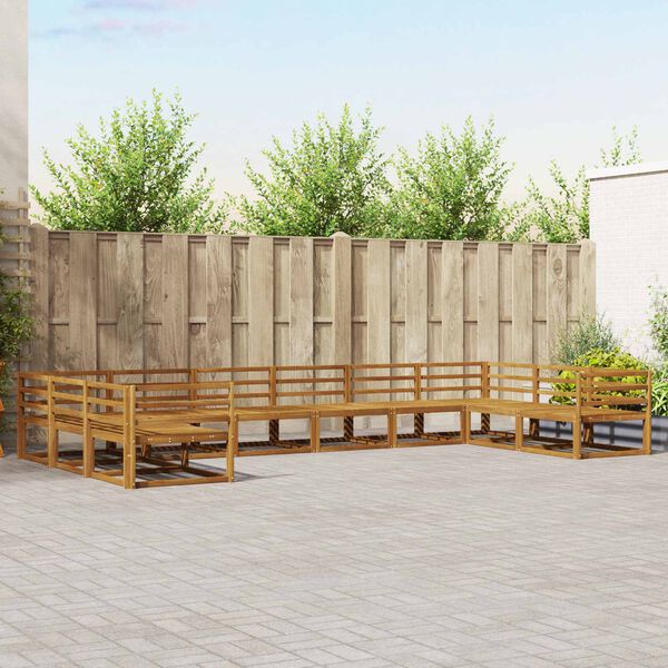 vidaXL Set vanjskih sofa 10 pcs Prirodna Čvrsto drvo akacije