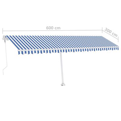 vidaXL Automatska tenda sa senzorom LED 600 x 300 cm plavo-bijela