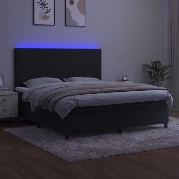 vidaXL Krevet box spring s madracem LED crni 180x200 cm bar&scaron;un