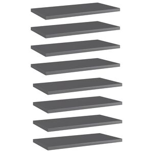 vidaXL Police za knjige 8 kom visoki sjaj sive 40x20x1,5 cm od iverice