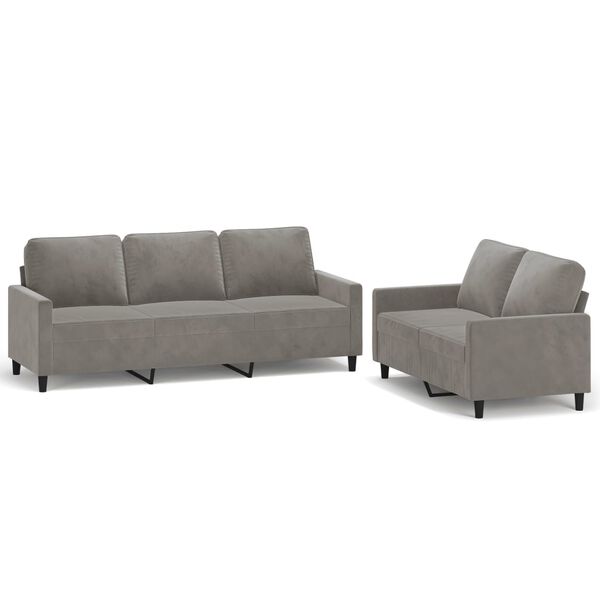 vidaXL 2-dijelni set sofa s jastucima svjetlosivi baršunasti