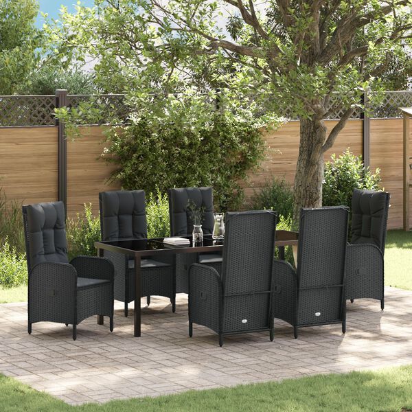 vidaXL Vrtni set za objed s jastukom 7 pcs Crna poliratan