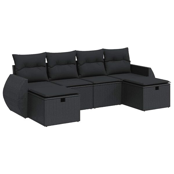vidaXL 6-dijelni set vrtnih sofa s jastucima crni od poliratana