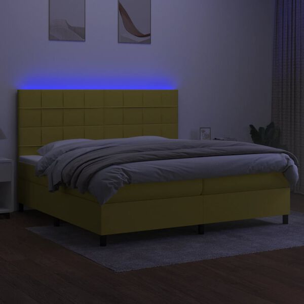 vidaXL Krevet box spring s madracem LED zeleni 200x200 cm od tkanine