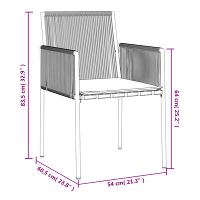 vidaXL Vrtne stolice s jastucima 6 kom crne 54x60,5x83,5 cm poliratan