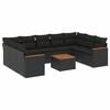 vidaXL 10-dijelni set vrtnih sofa s jastucima crni od poliratana