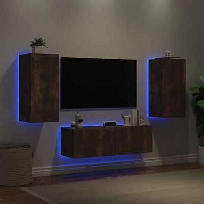 vidaXL 3-dijelni zidni TV ormarići s LED svjetlima boja hrasta