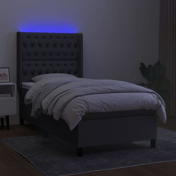 vidaXL Krevet box spring s madracem LED tamnosivi 100x200 cm tkanina