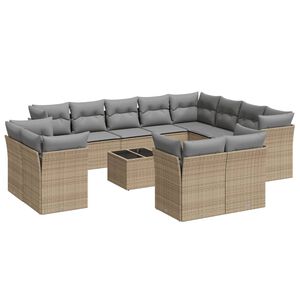 vidaXL 13-dijelni set vrtnih sofa s jastucima poliratan Bež