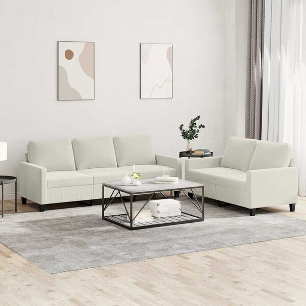 vidaXL 2-dijelni set sofa s jastucima krem baršunasti