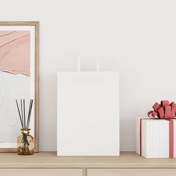 vidaXL Papirnate vrećice 50 kom s ručkama bijele 26x12x35 cm