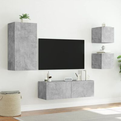 vidaXL 4-dijelni zidni TV ormarići s LED svjetlima siva boja betona
