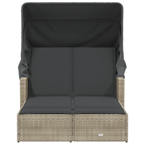 vidaXL Dupla ležaljka za sunčanje s krovom i jastucima svijetlosiva