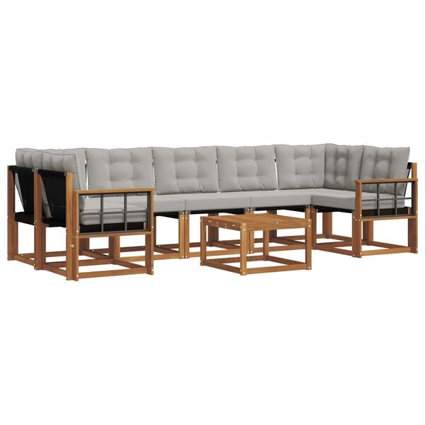 vidaXL Set vanjskih sofa s jastukom 8 pcs Prirodna i svijetlo siva