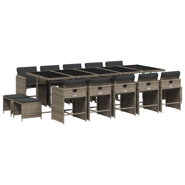 vidaXL 15-dijelni vrtni blagovaonski set s jastucima poliratan sivi