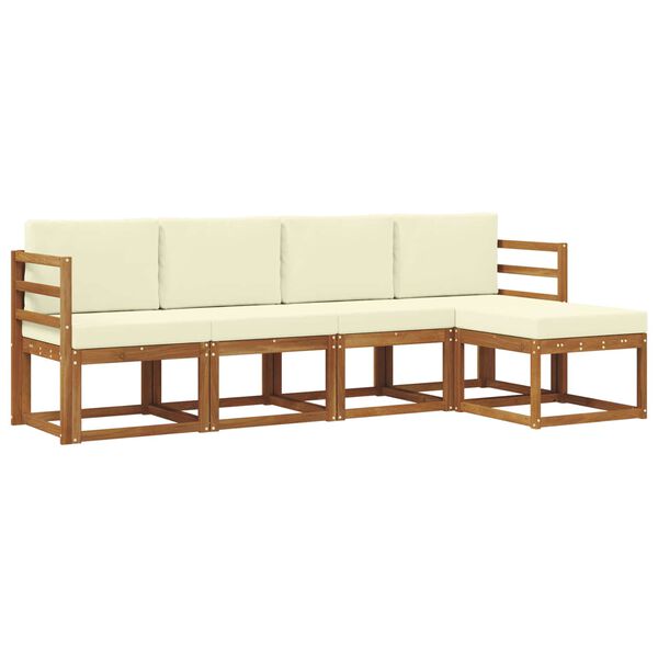 vidaXL Set vanjskih sofa 5 pcs Prirodna i krem Čvrsto drvo akacije