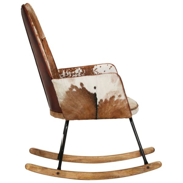 vidaXL Stolica za ljuljanje od prave kože smeđa