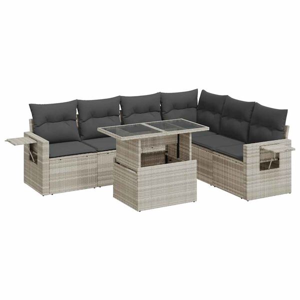 vidaXL 7-dijelni set vrtnih sofa svjetlosivi od poliratana