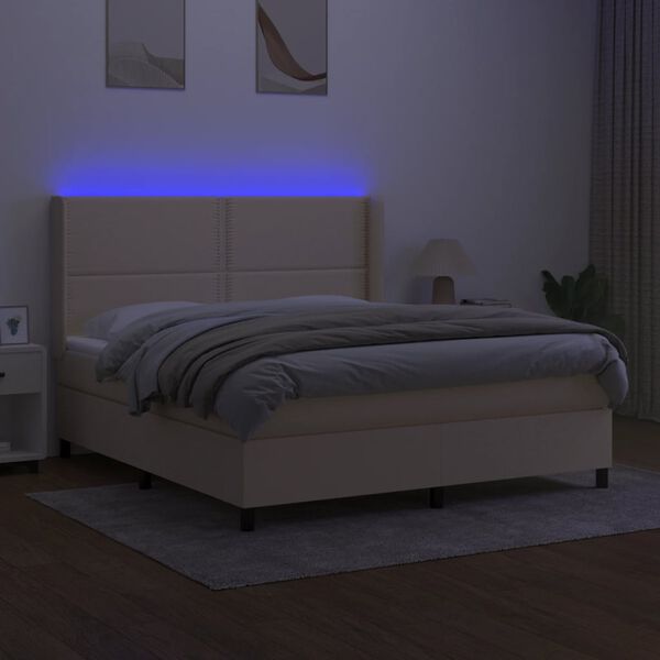 vidaXL Krevet box spring s madracem LED krem 180x200 cm od tkanine