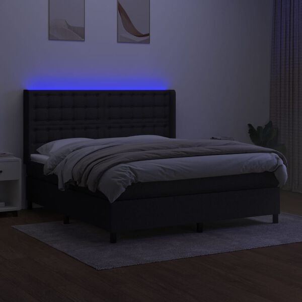 vidaXL Krevet box spring s madracem LED crni 160x200 cm od tkanine
