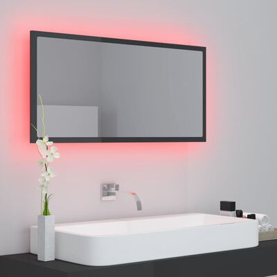 vidaXL LED kupaonsko ogledalo visoki sjaj sivo 90x8,5x37 cm akrilno
