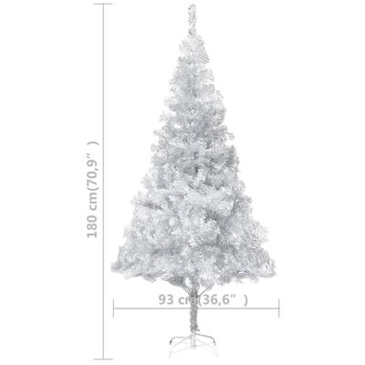 vidaXL Umjetno osvijetljeno božićno drvce i kuglice srebrno 180 cm PET