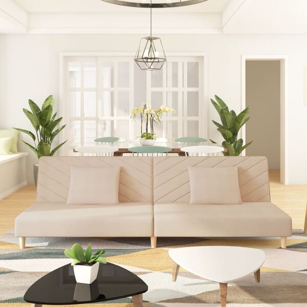 vidaXL Dvosjed na razvlačenje s dva jastuka krem od tkanine