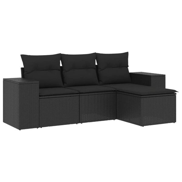 vidaXL 4-dijelni set vrtnih sofa od poliratana s jastucima crni