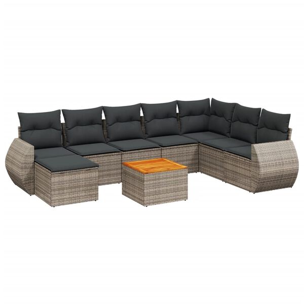 vidaXL 9-dijelni set vrtnih sofa od poliratana s jastucima sivi